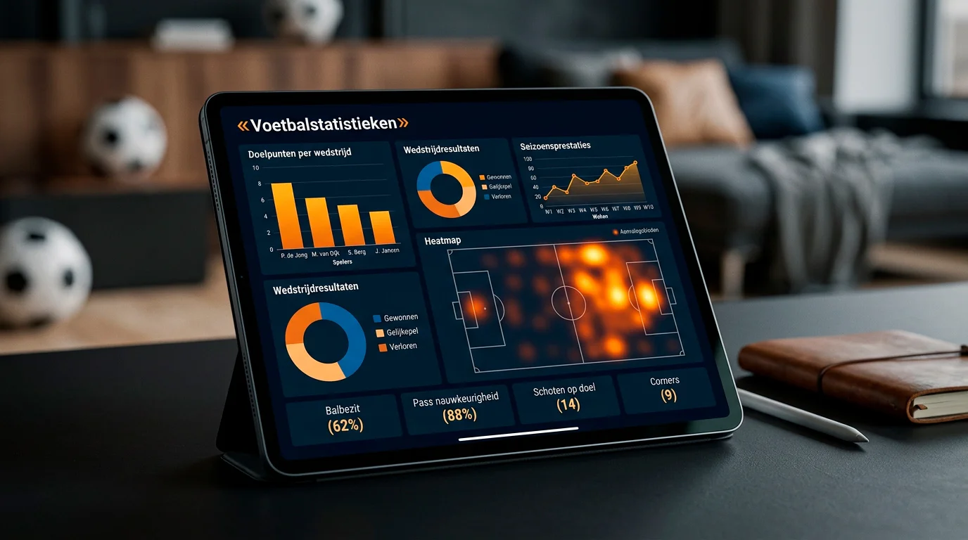 Dashboard met voetbalstatistieken en data-analyse grafieken voor de Eredivisie