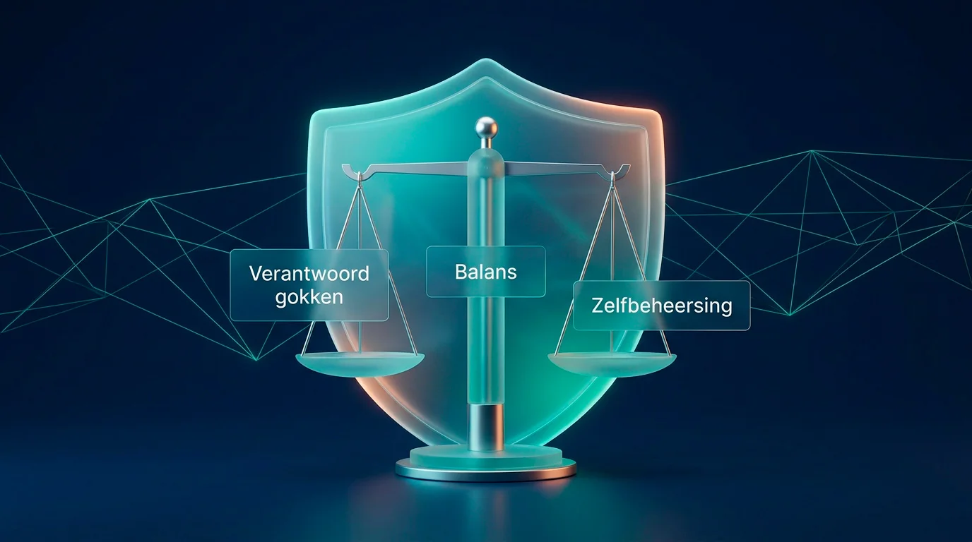 Abstracte visualisatie van verantwoord gokken met balans en bescherming symbolen